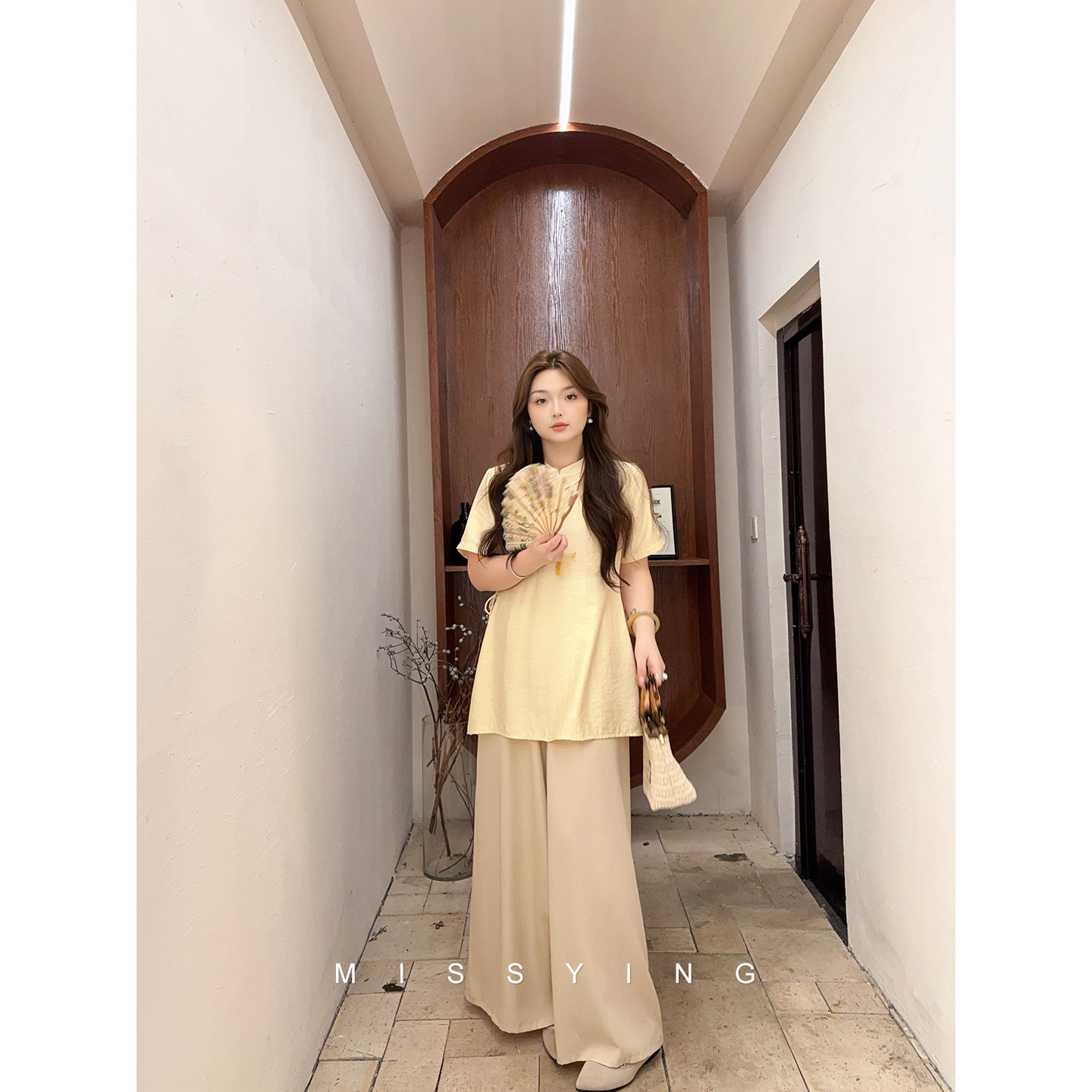 应小姐【杏酪云裾】微胖大码中式轻奢显瘦气质款高腰上衣+裤裙套装