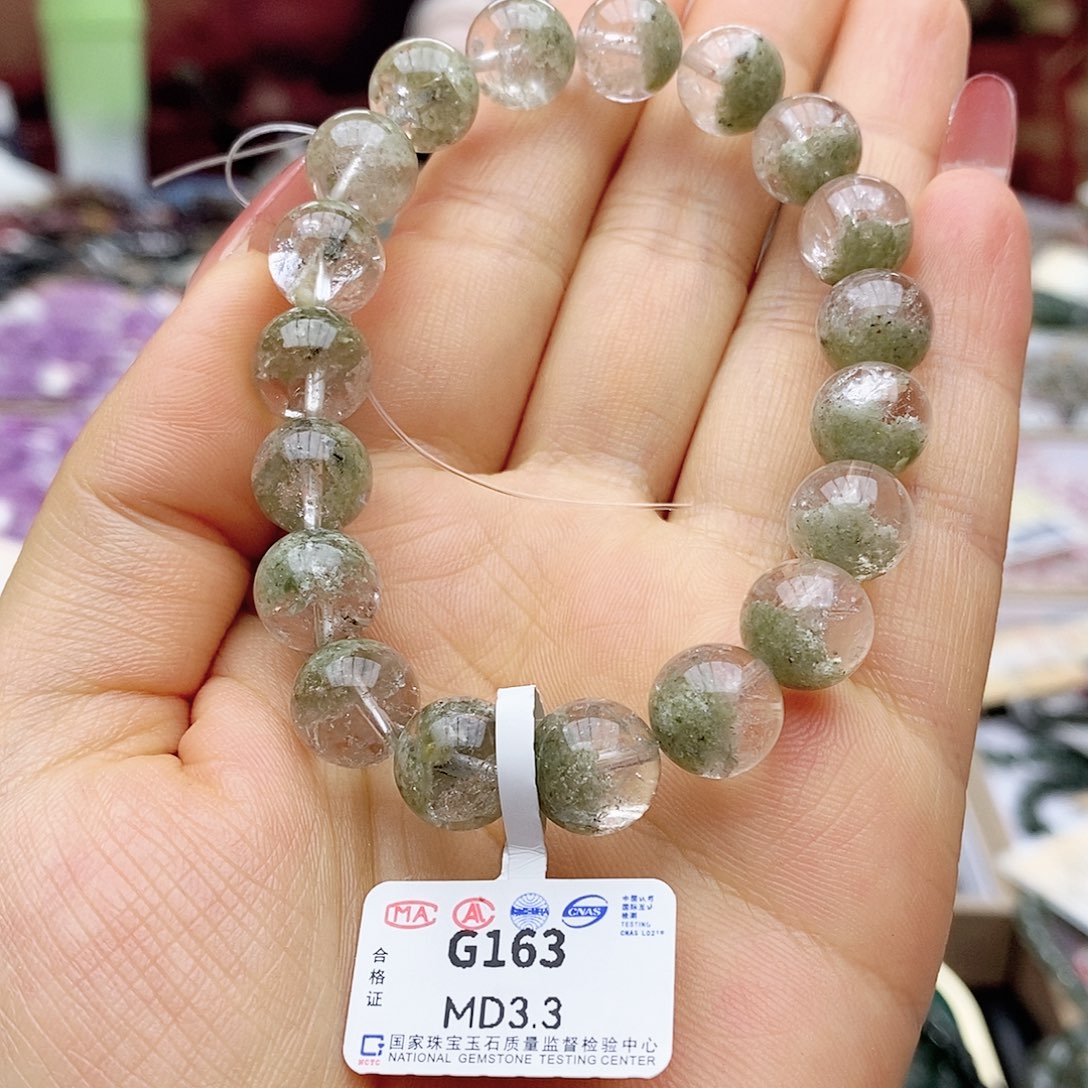 水晶手链未镶嵌G163暴风雪阿塞抹茶聚宝盆10.8m