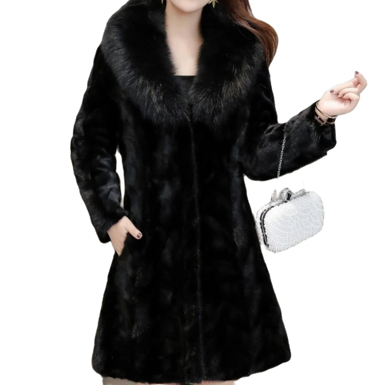 进口狐狸毛领 月牙水貂外穿皮草外套