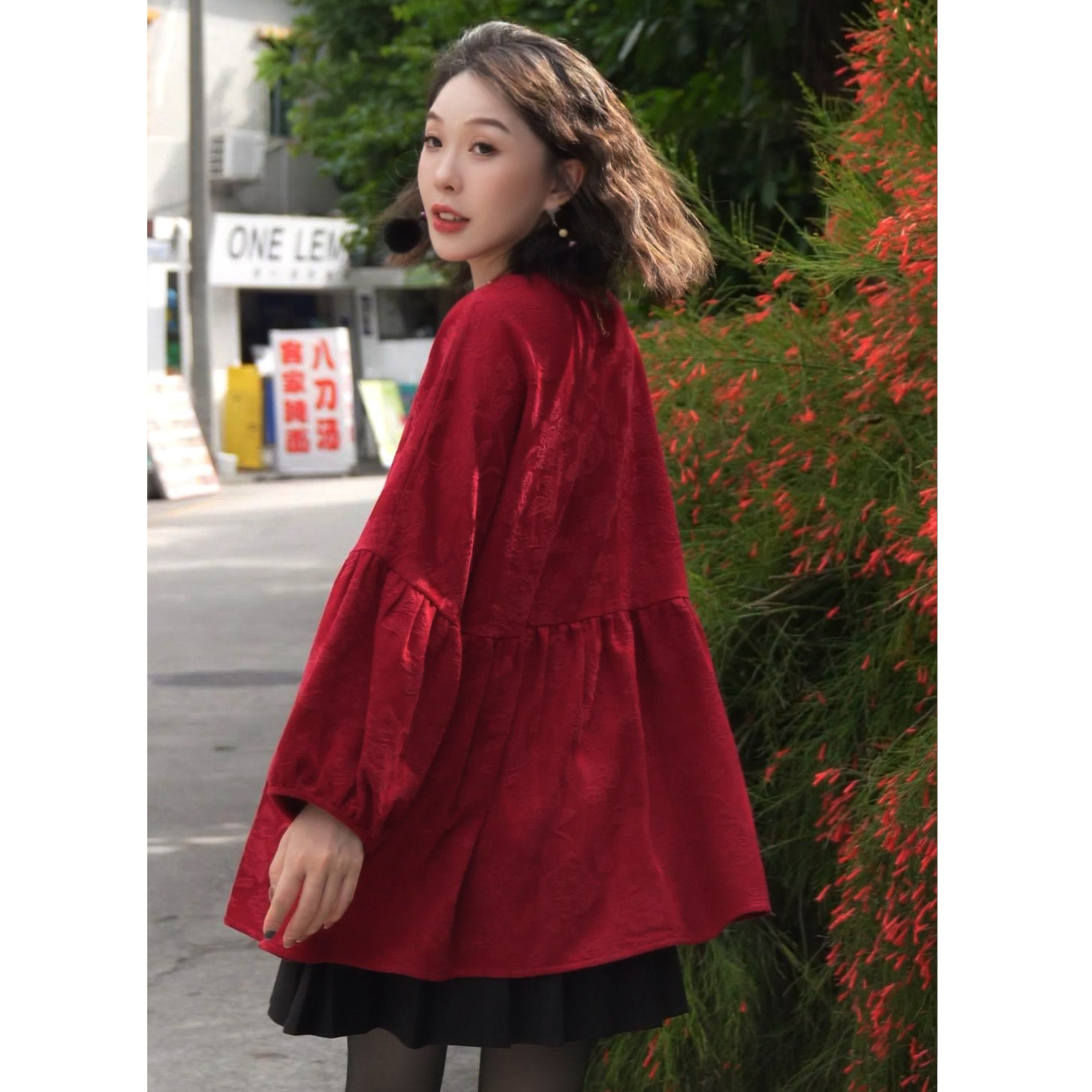 正红娃娃衫！浮雕提花国风新中式上衣！GZ6820