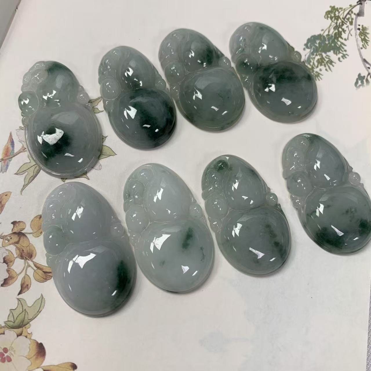 缅甸天然A货翡翠糯种飘花精雕时尚百塔翡翠葫芦玉坠-多样性发其一