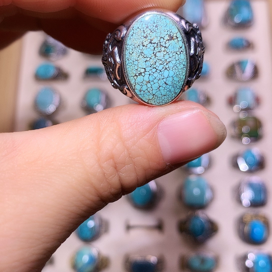 绿松石银S925镶嵌戒指