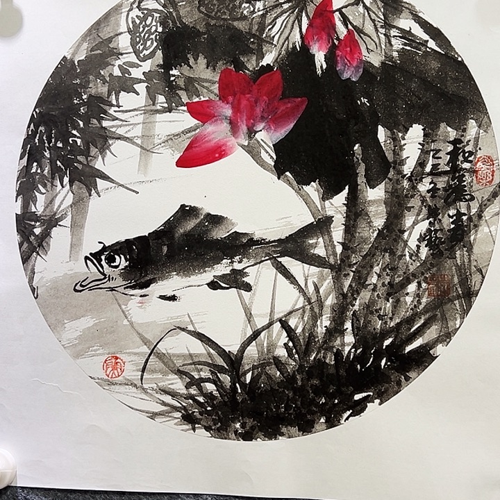 国画知鱼之乐纯手绘