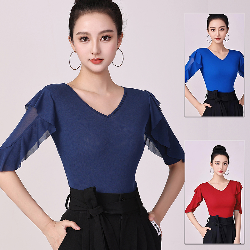 时尚摩登舞上衣女成人2025夏季新款中袖跳舞舞蹈拉丁舞交谊舞舞衣