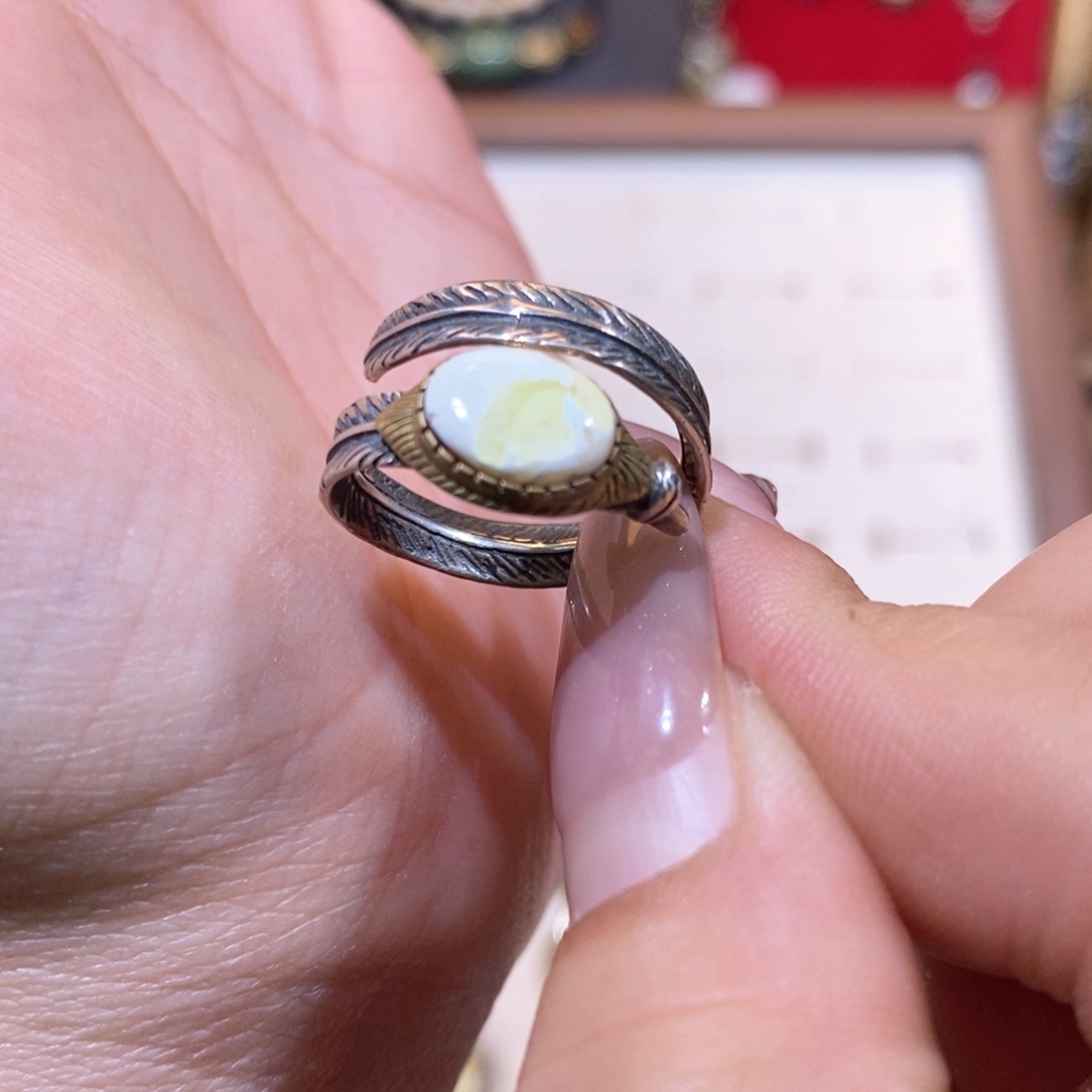 琥珀戒指银S925镶嵌戒指