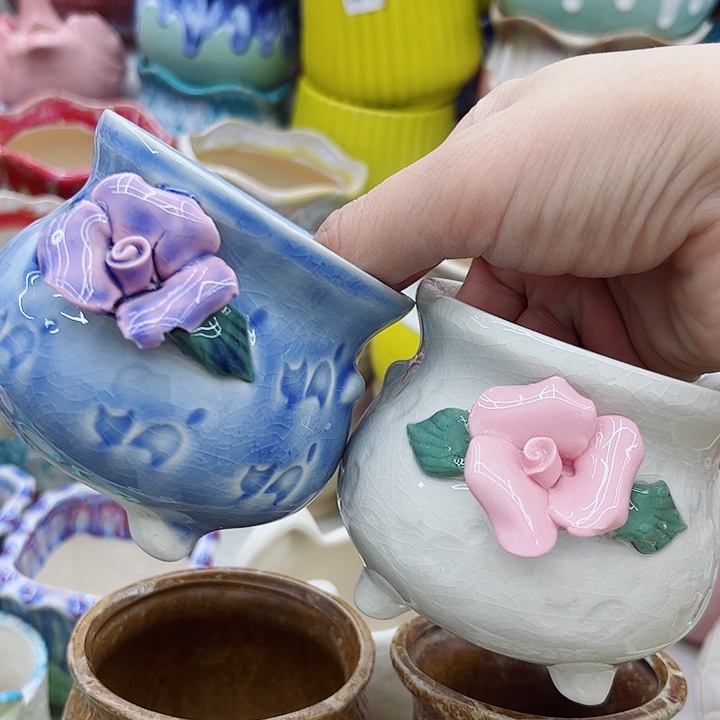 多肉绿植陶瓷花盆9.9包邮，有孔