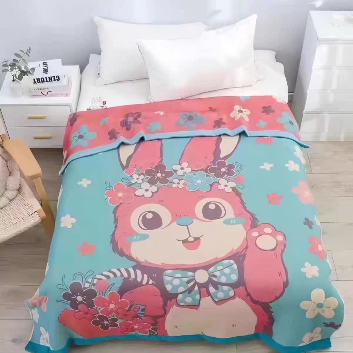 【花环兔】1.5*2.0毛巾被夏凉被床盖午睡亲肤棉柔盖毯