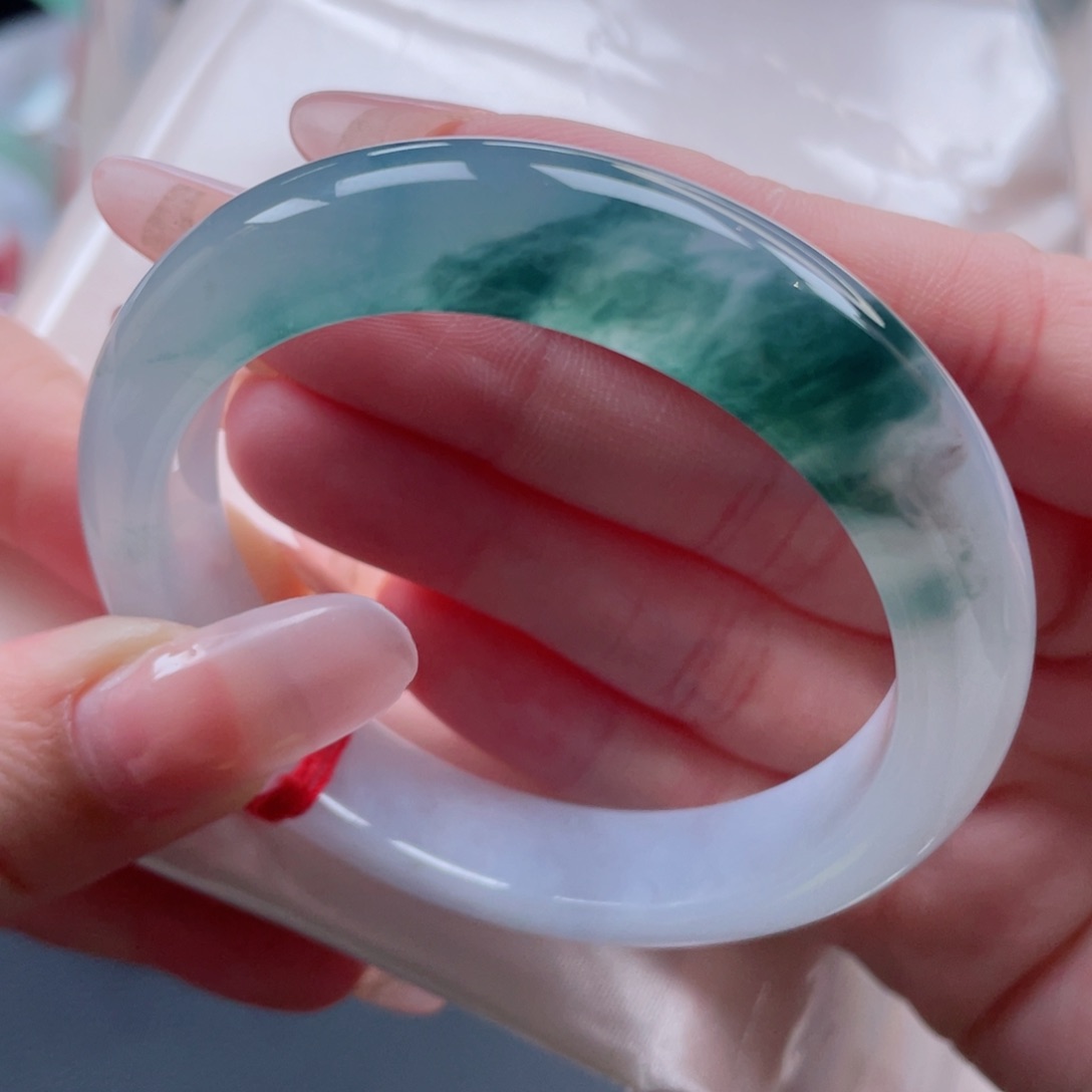 未镶嵌手镯翡翠51.4泼墨山水画 天青色等烟雨 5号