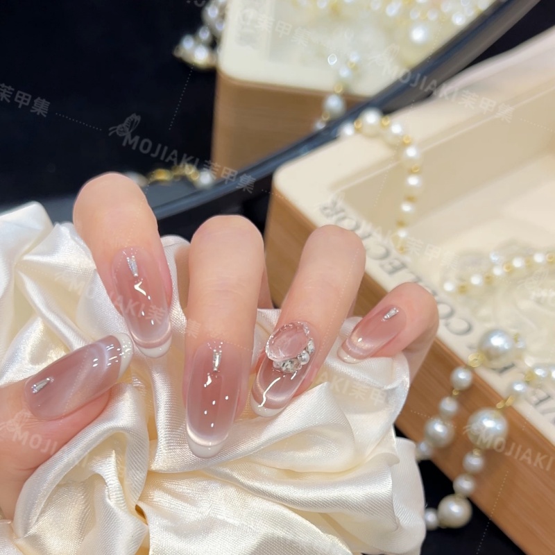 【丝光月烛 】法式显白气质高级感设计纯手工穿戴甲