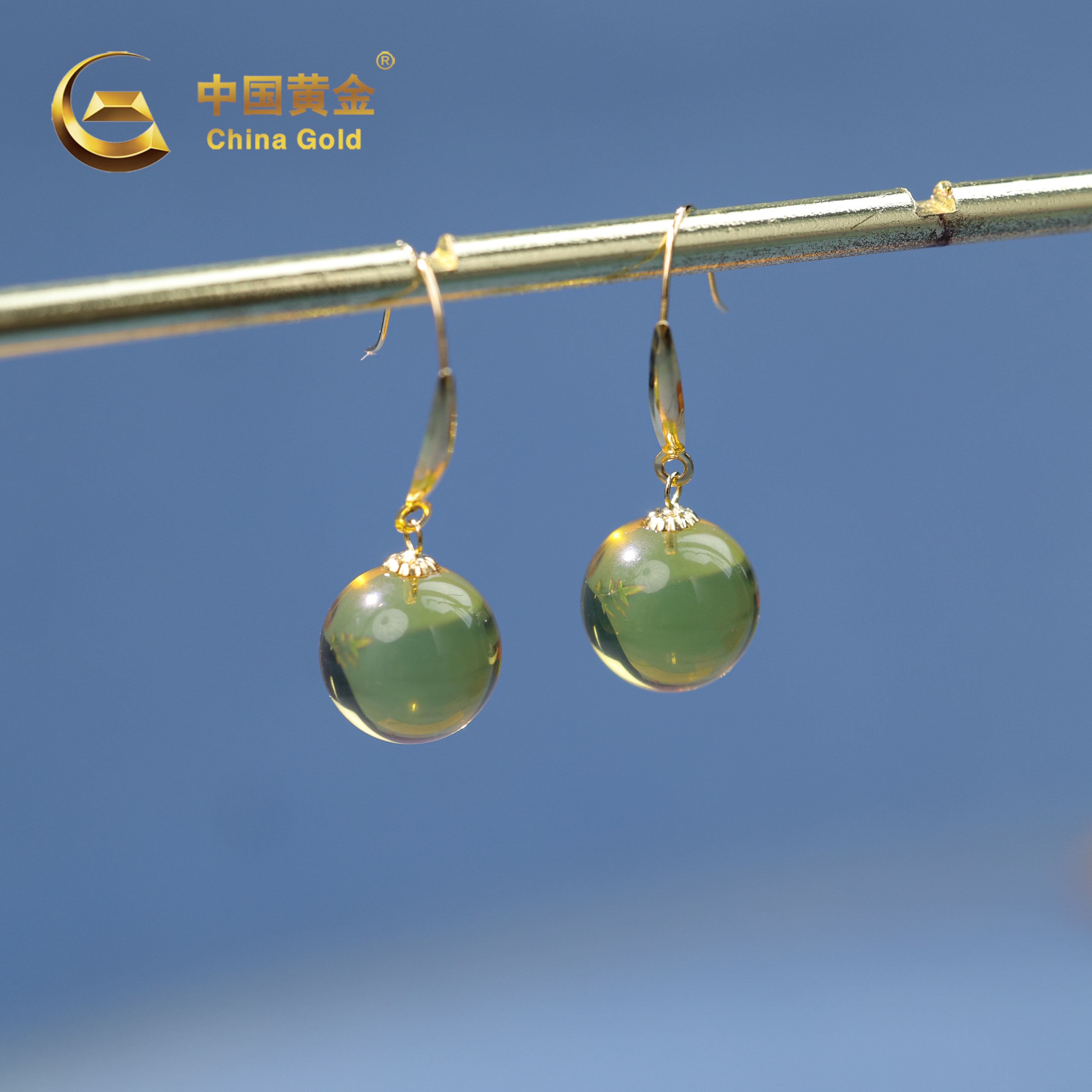  【中国黄金】昭阳 | 琥珀*耳饰*18K金镶嵌-R1497-Y