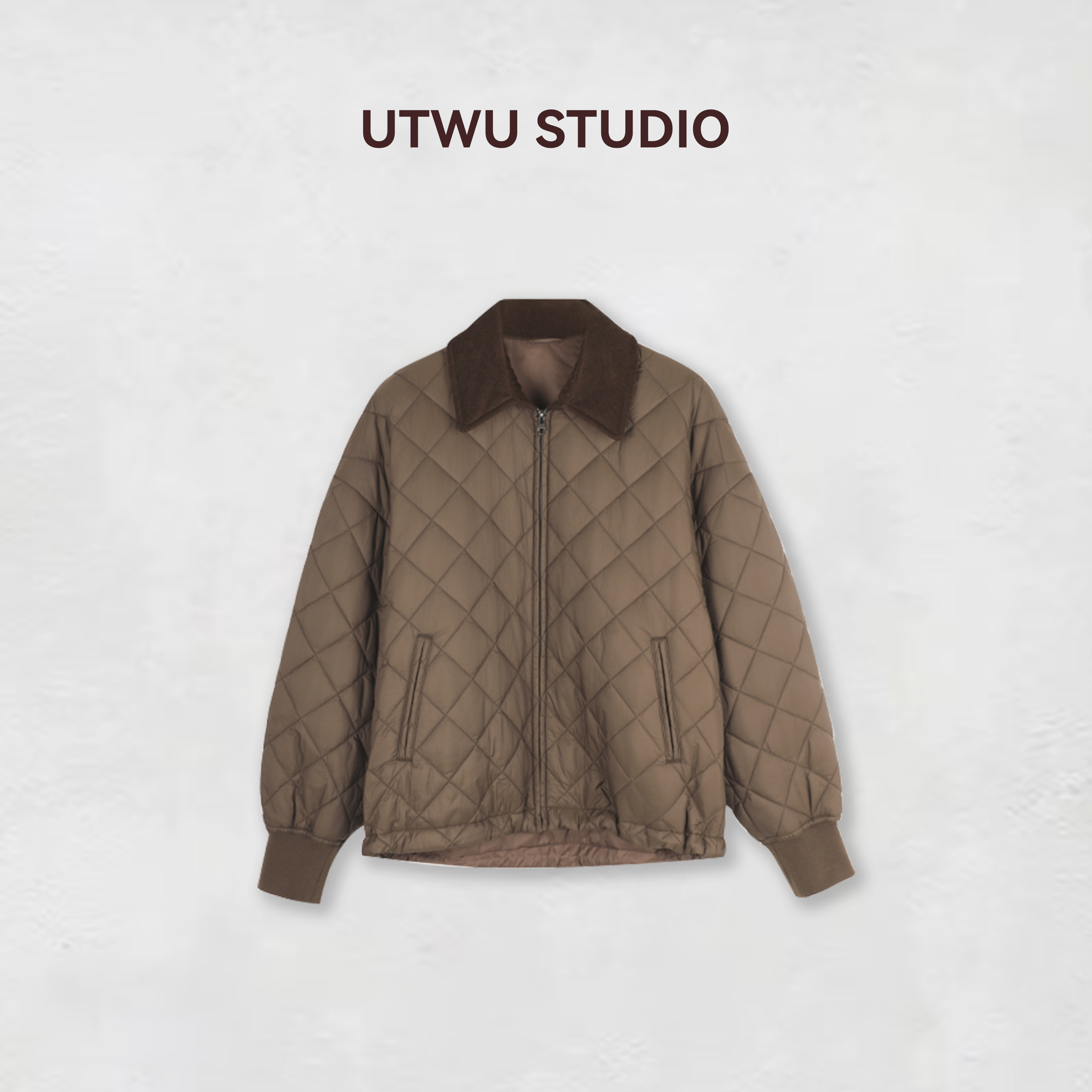 小敏「南港的冬」灯芯绒拼接时髦摩卡棕菱格空气棉服Q24W1023