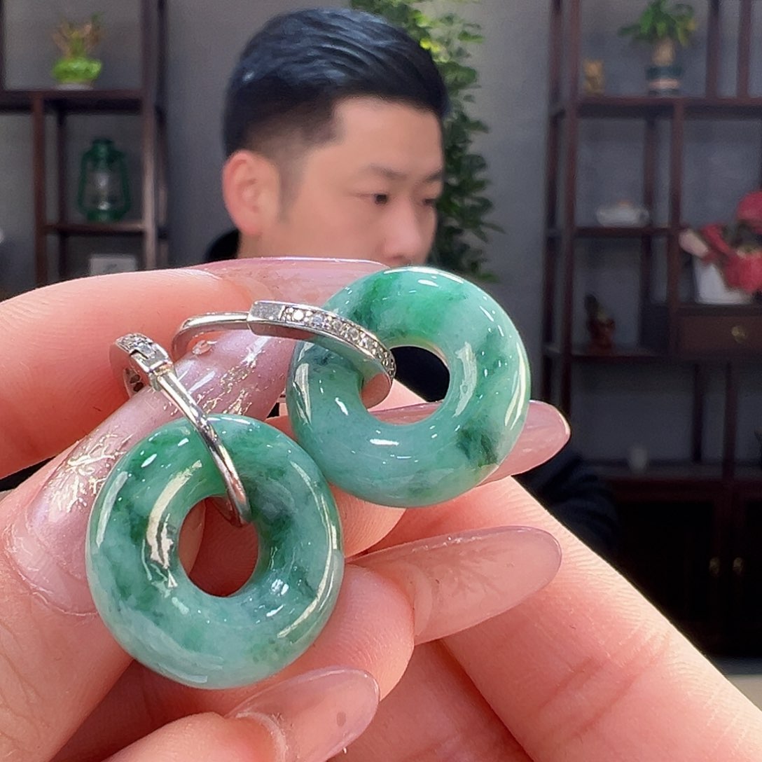 翡翠耳饰银S925镶嵌耳环12