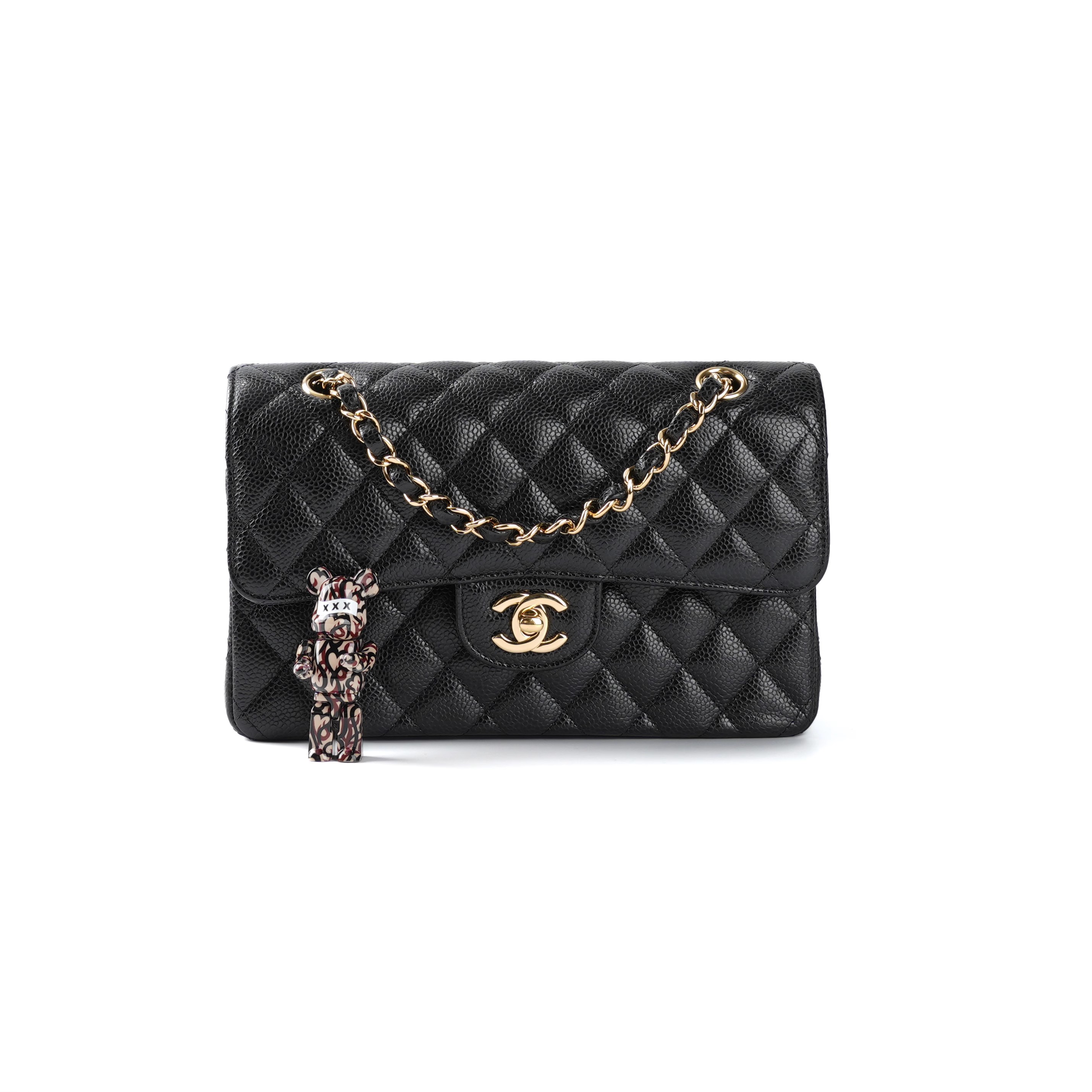 99新 Chanel/香奈儿 cf系列 小号黑金扣荔枝牛皮口盖包 B251111