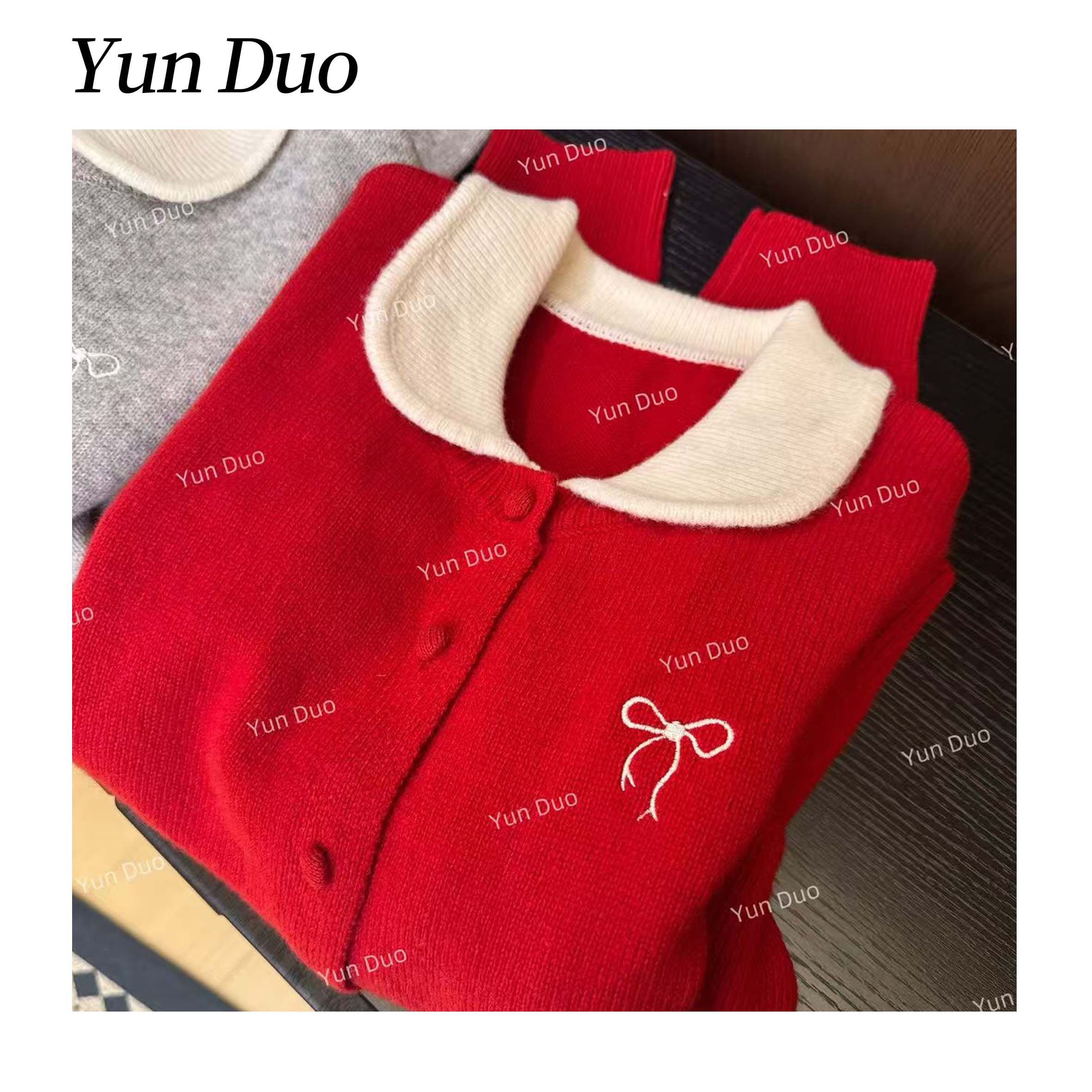 云朵定制【甜心号】设计款假两件蝴蝶结针织开衫LH66