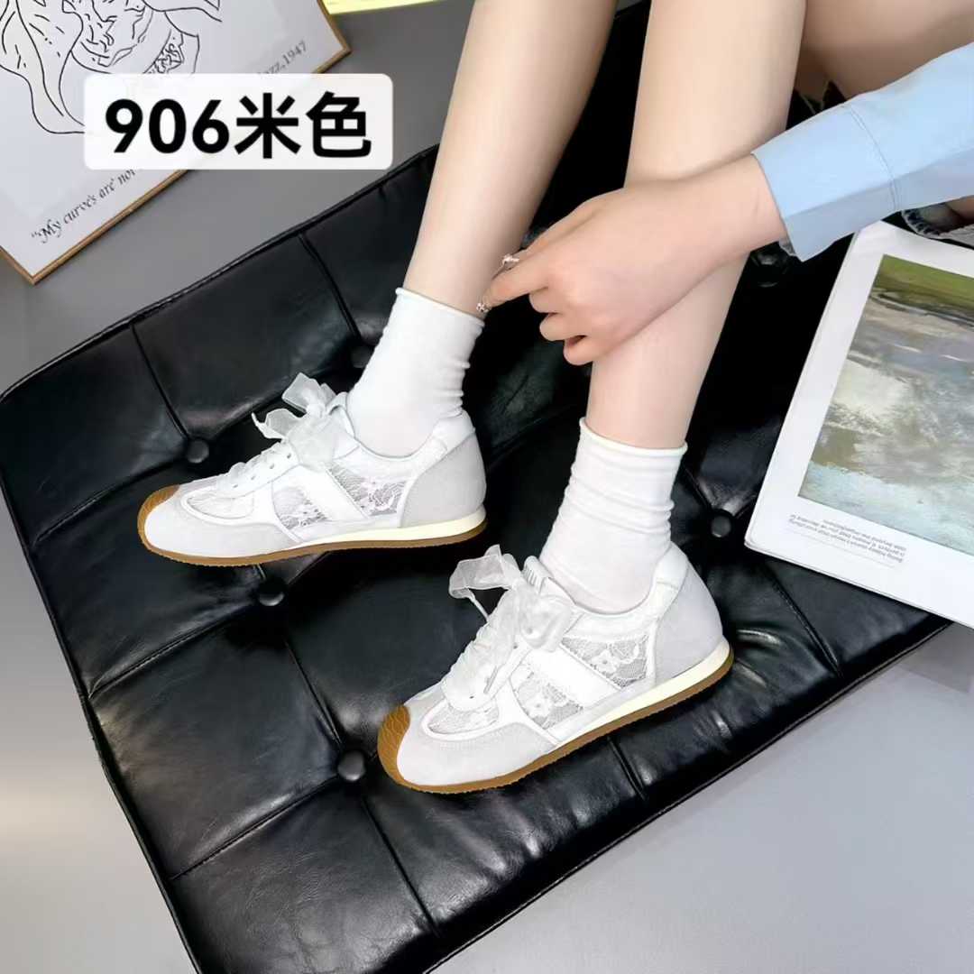 906透气夏季德训鞋系带时尚休闲鞋米色小白鞋甜辣千金风
