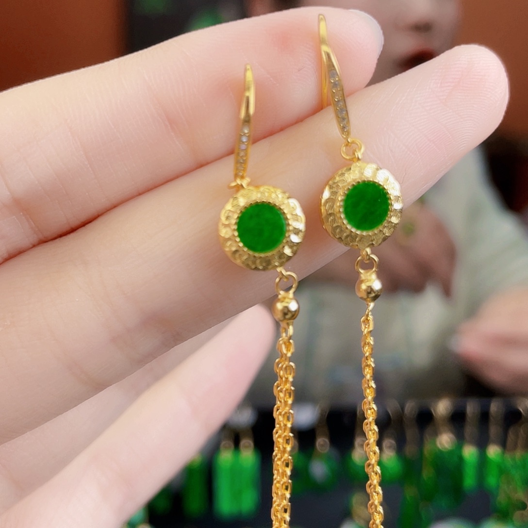 翡翠银S925镶嵌耳饰