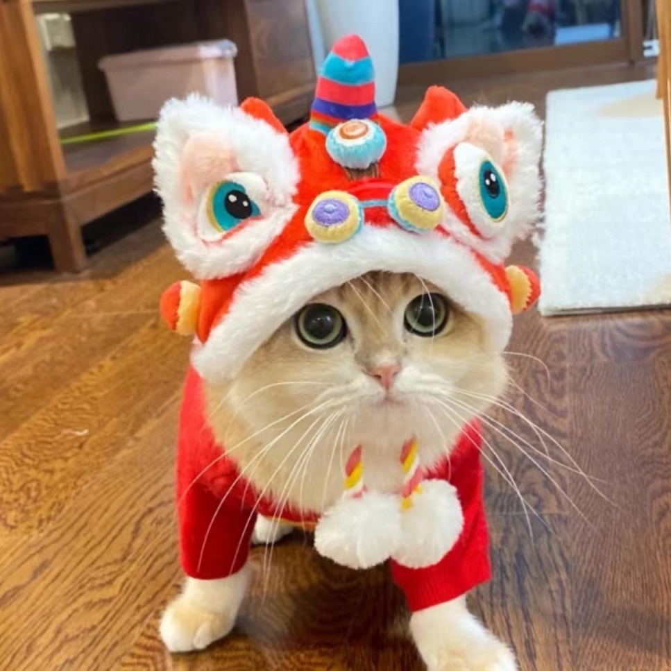 秋冬季保暖宠物狗狗搞怪猫咪新年变身虎头帽子头套头饰用品宠物必