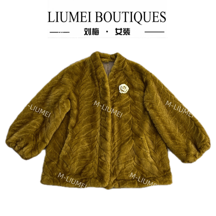 【LIUMEI】午夜巴黎 A95266简约V领毛毛外套