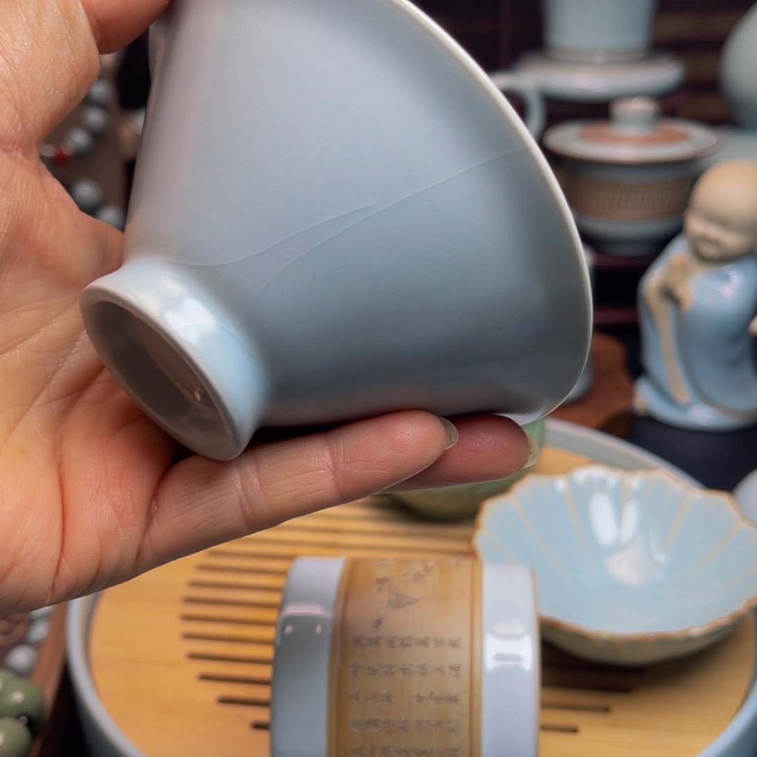 【闪购商品】摆件陶汝州单壶，壶，天青壶壶和盖碗