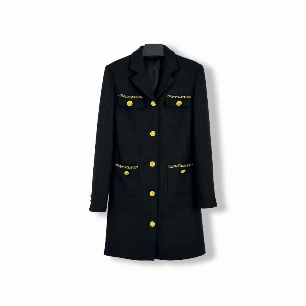 经典气质女士时尚休闲百搭黑色翻领针织连衣裙-8400