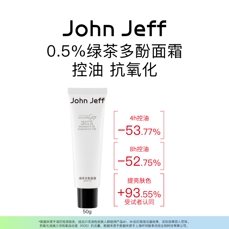  John Jeff绿茶多酚面霜抗氧化提亮肤色改善暗沉油皮不油腻姐夫