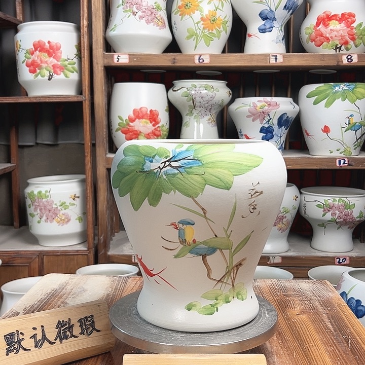 摆件鱼尾荷花鸟新款陶瓷