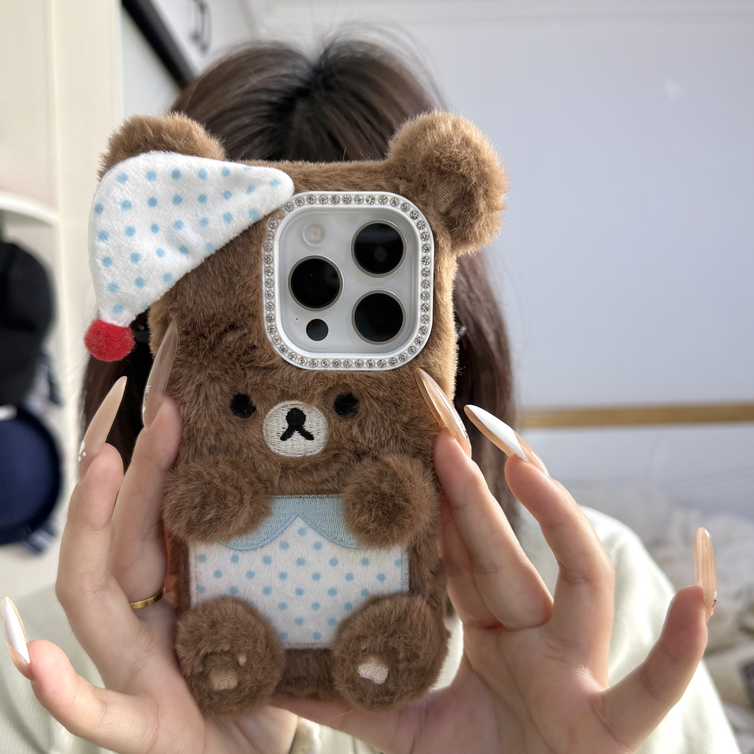 秋冬可爱立体毛绒轻松熊米菲适用17promax防摔手机壳16/15/14耐脏