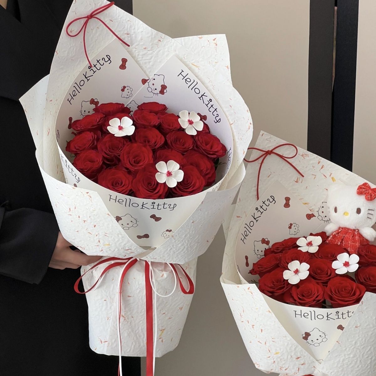 七夕KT猫圆舞曲定型片一体式花束包装纸鲜花花纸花店花束diy材料