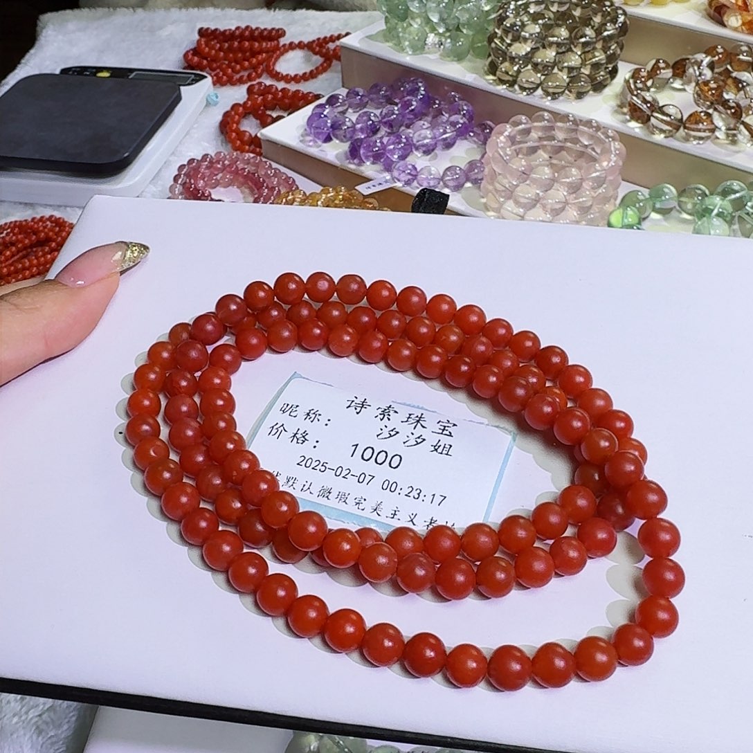 水晶手链未镶嵌汐*姐南红7