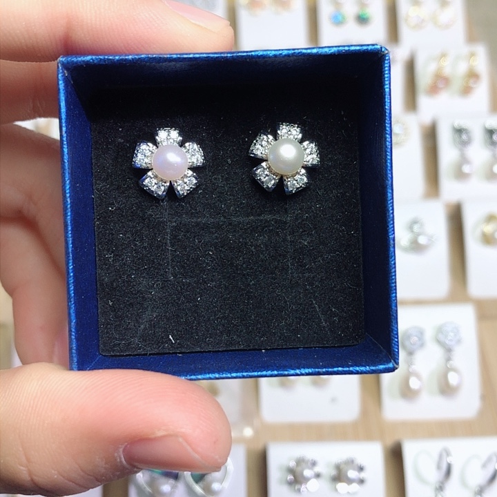 淡水珍珠耳饰银S925镶嵌