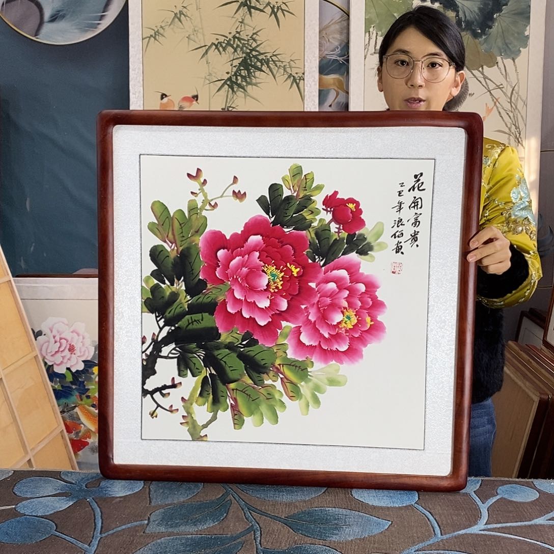 国画手写手绘带框包邮国画作品62✖️62