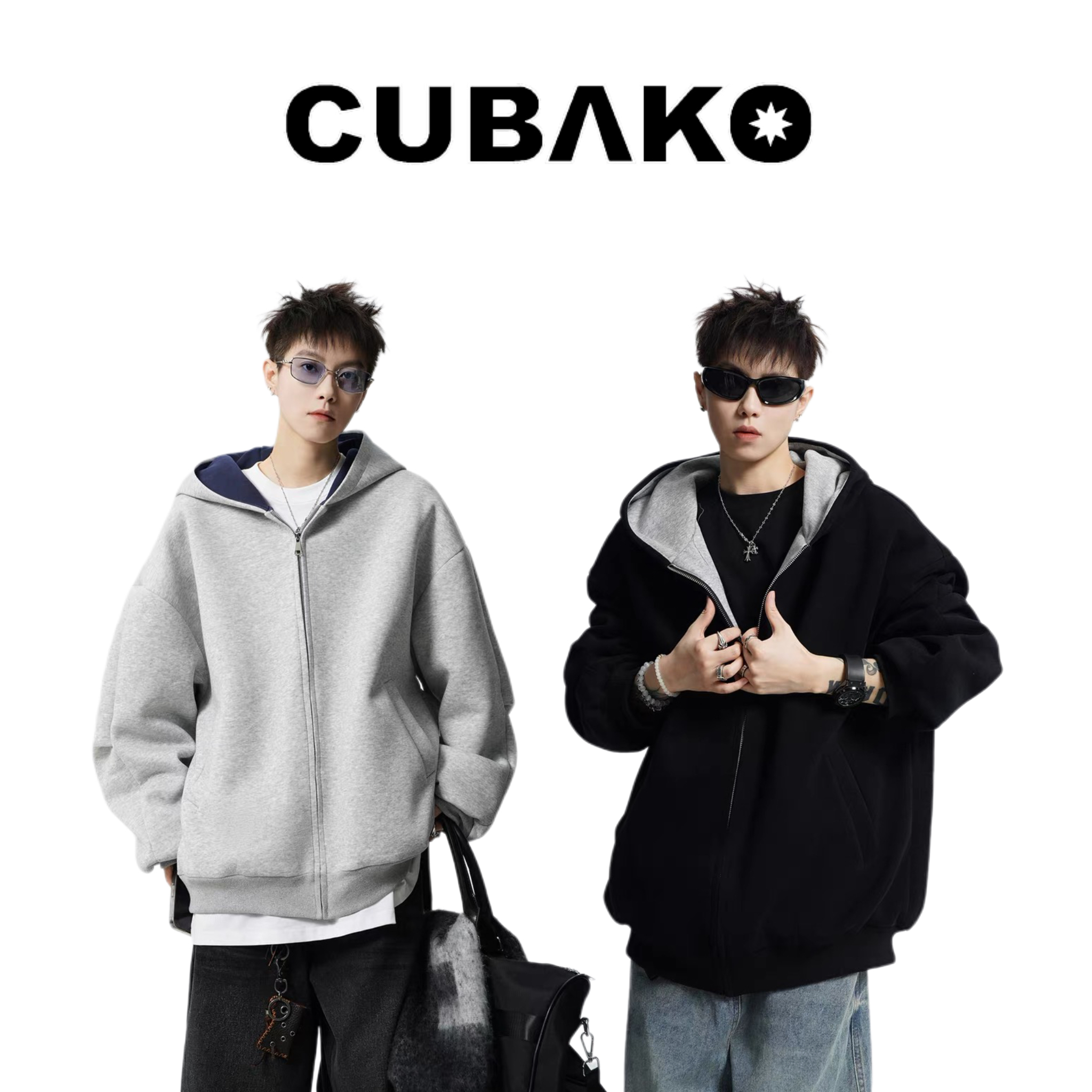 重磅撞色双拉链连帽卫衣开衫秋冬百搭解构cleanfit宽松廓形外套