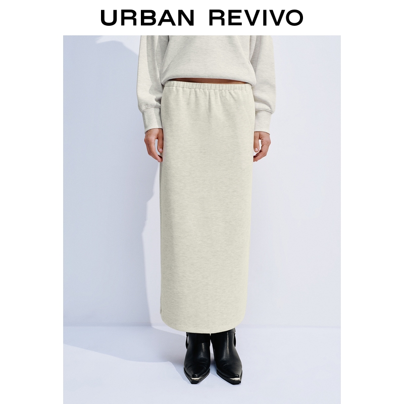 UR2025冬季新款女装休闲百搭松紧腰后开衩半裙UWM550052