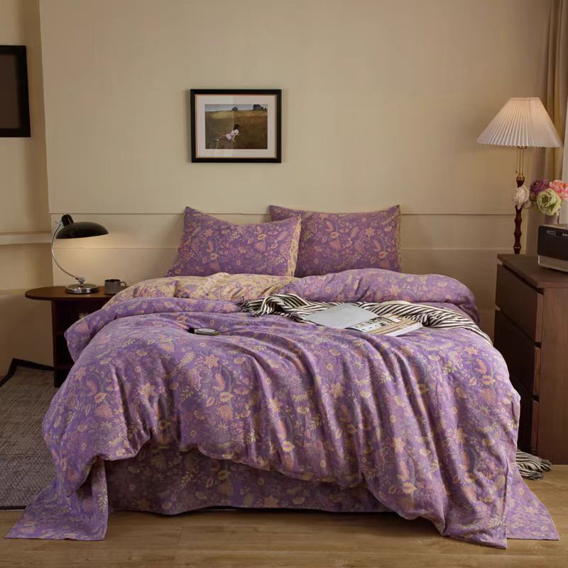 优肤绵纱被罩--紫气东来透气舒适双层纱精梳锦绣不掉色紫色不起球