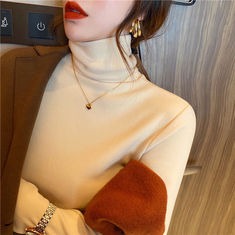 2025新款加绒加厚磨毛长袖t恤女秋冬内搭修身德绒打底衫保暖上衣