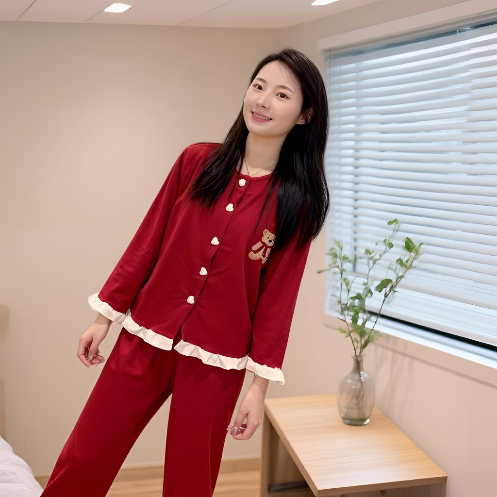 套装 长袖女士 睡衣家居服 2025冬季新款 女款 羊绒 桑蚕丝2件套