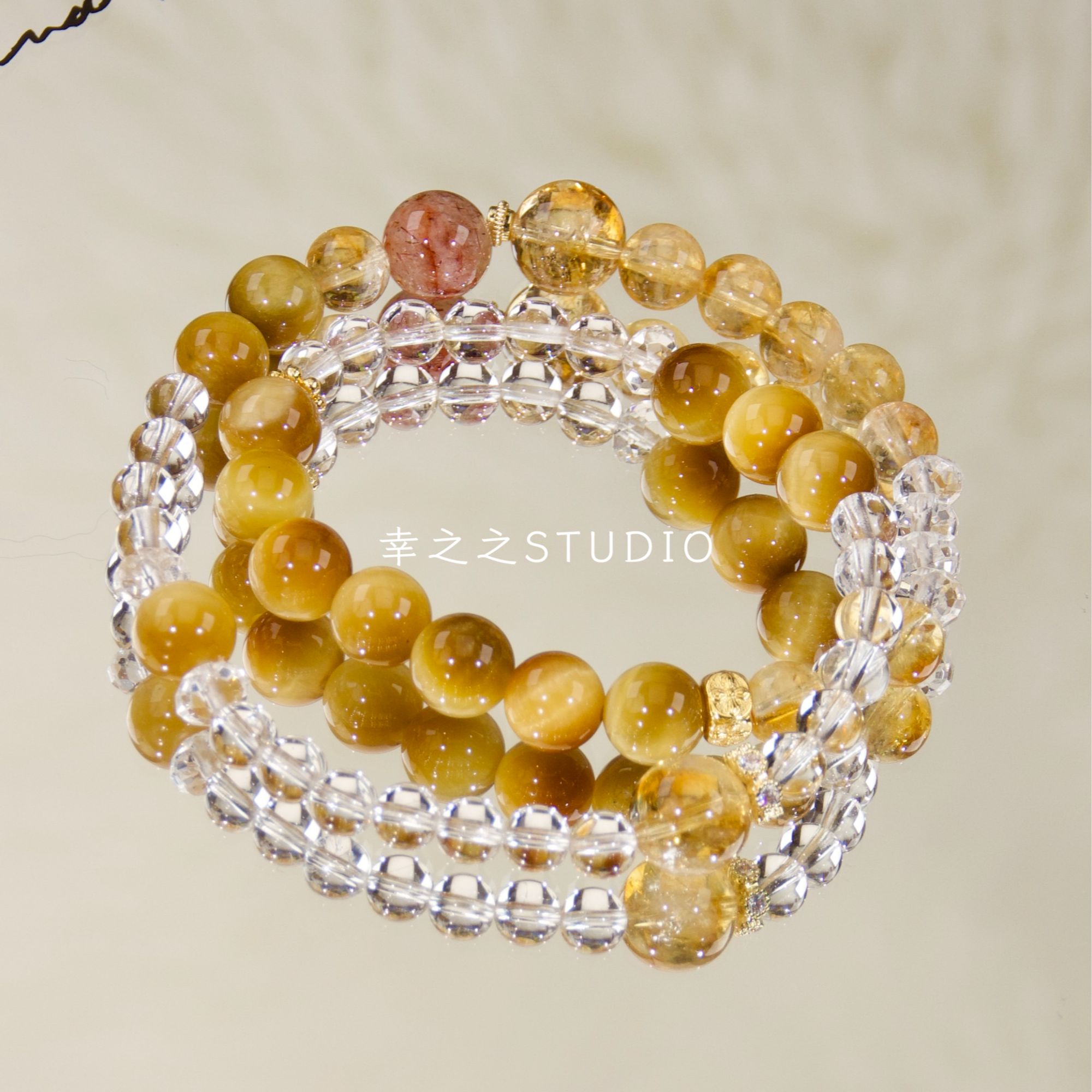 s1491【异域】天然白水晶虎眼手串精致百搭手链 多样性发其一