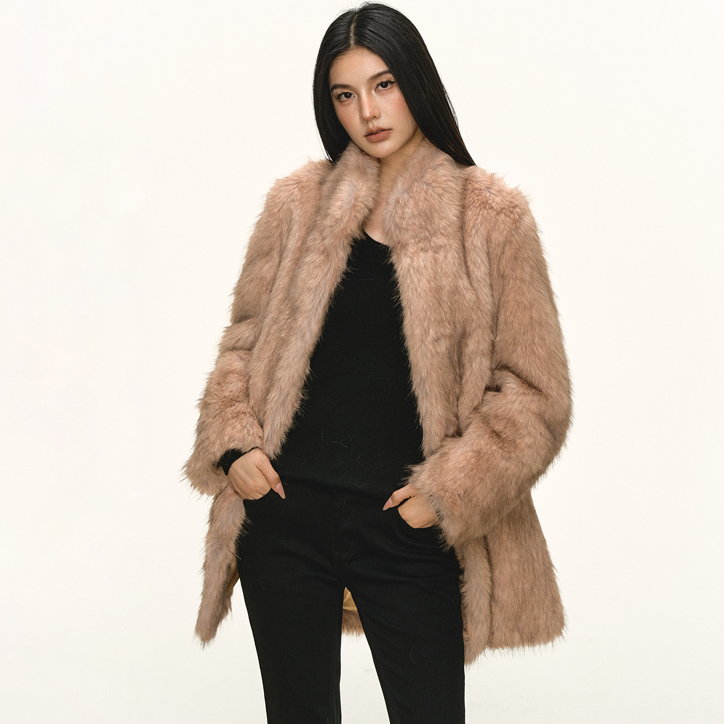 anna aneae中长款立领环保皮草外套女冬季气质高级感宽松毛毛上衣