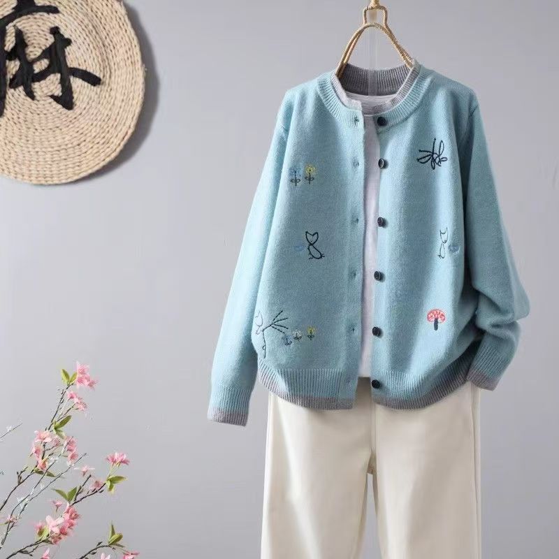 女毛针织衫休闲春秋秋冬撞色针织外套女装针织衫