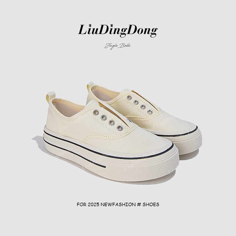 【刘叮咚女鞋】蹬帆布鞋女2025新款夏季薄款透气百搭懒人鞋休闲鞋