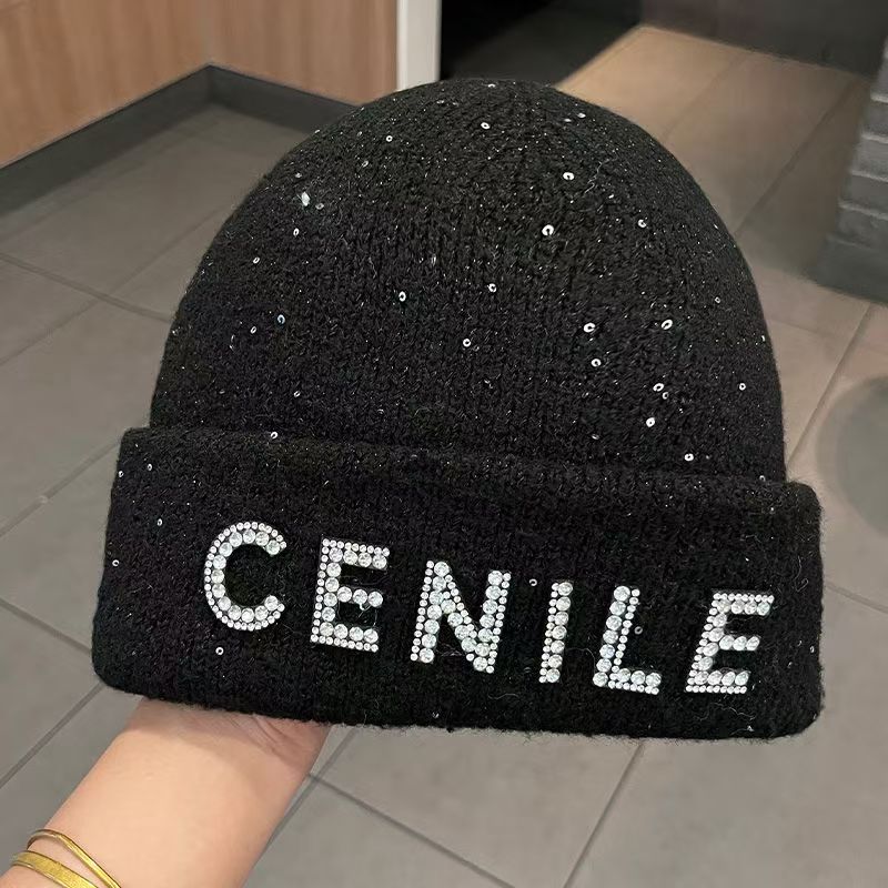 【COCO林可可】轻奢风字母水钻亮片百搭加厚日系套头帽冷帽