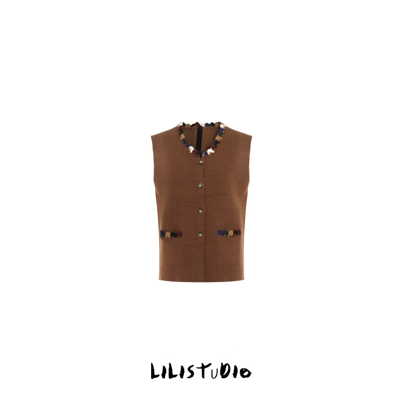 PCNY「缤彩棕vest」不理理小众女装时尚轻奢休闲针织开衫女