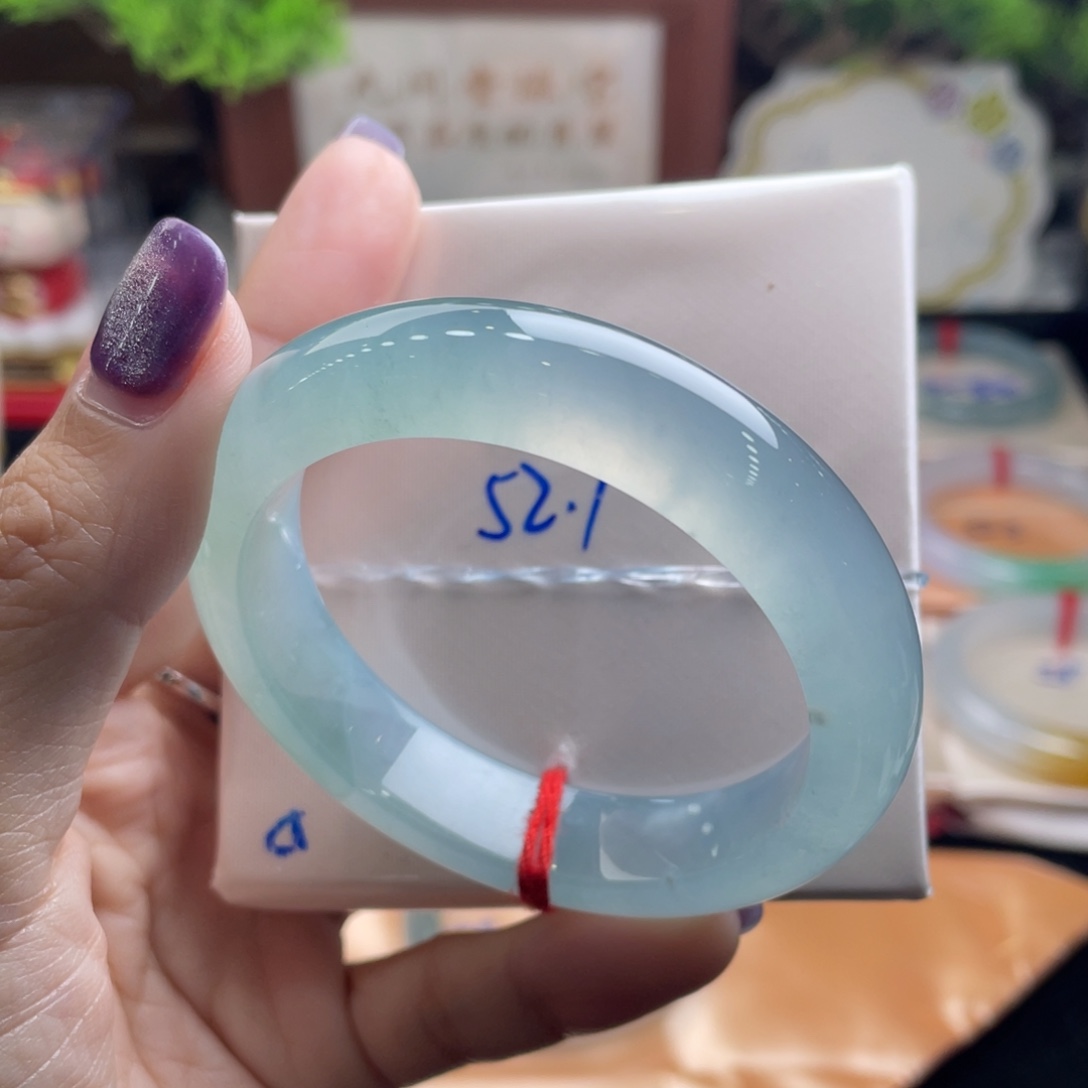 翡翠未镶嵌手镯19号 52+正圈 湖蓝