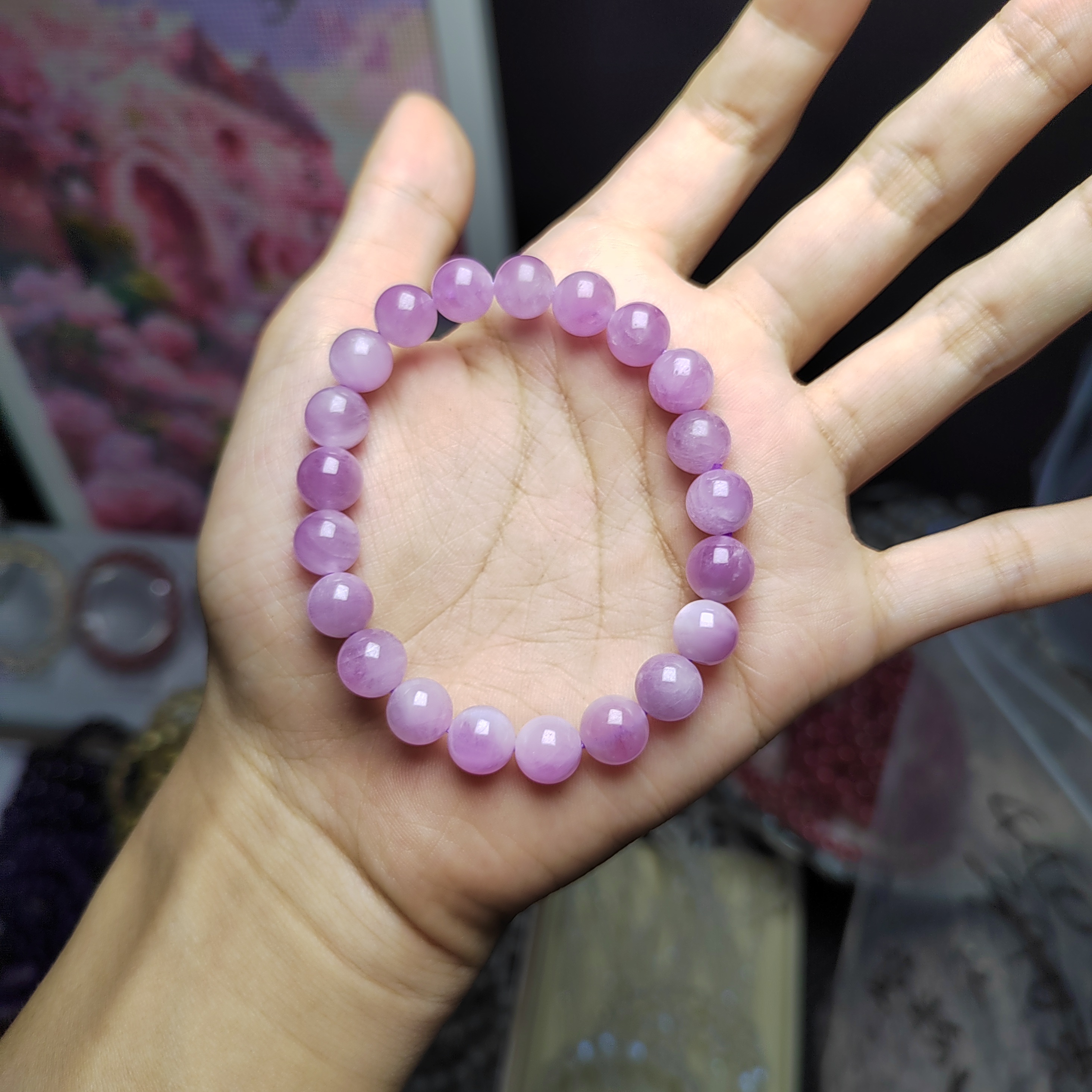 天然猫眼紫锂辉石水晶手链薰衣草紫色猫眼水晶手串