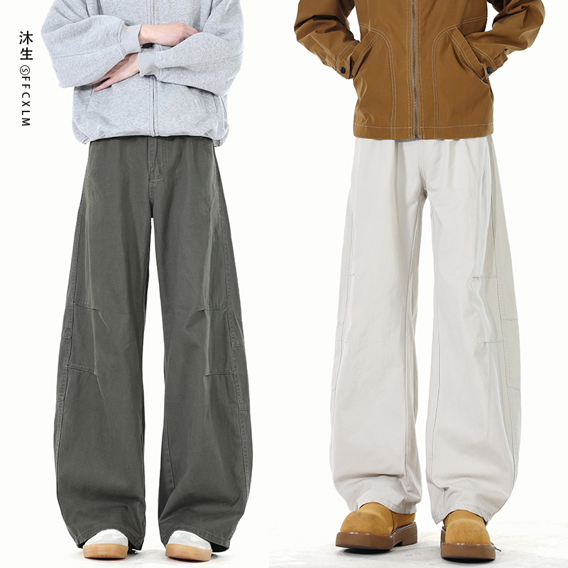 秋季新款黑色美式男士宽松西裤运动休闲裤直筒宽松阔腿裤高街