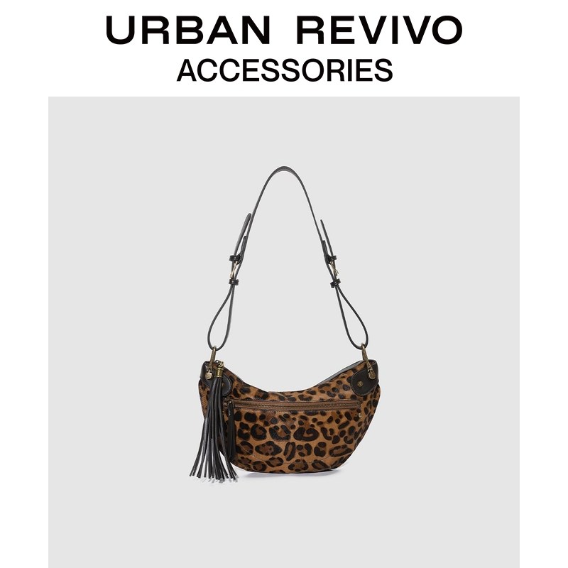 URBAN REVIVO2025冬季新款女士复古豹纹流苏单肩包UAYB50200