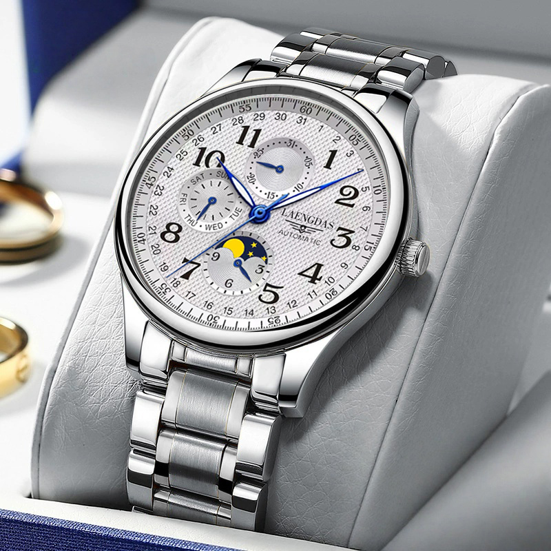 【三年只换不修五年质保】高奢六针月相系列全盘夜光全自动腕表J