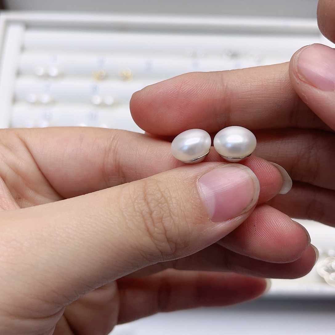 淡水珍珠耳饰银S925镶嵌糖*色