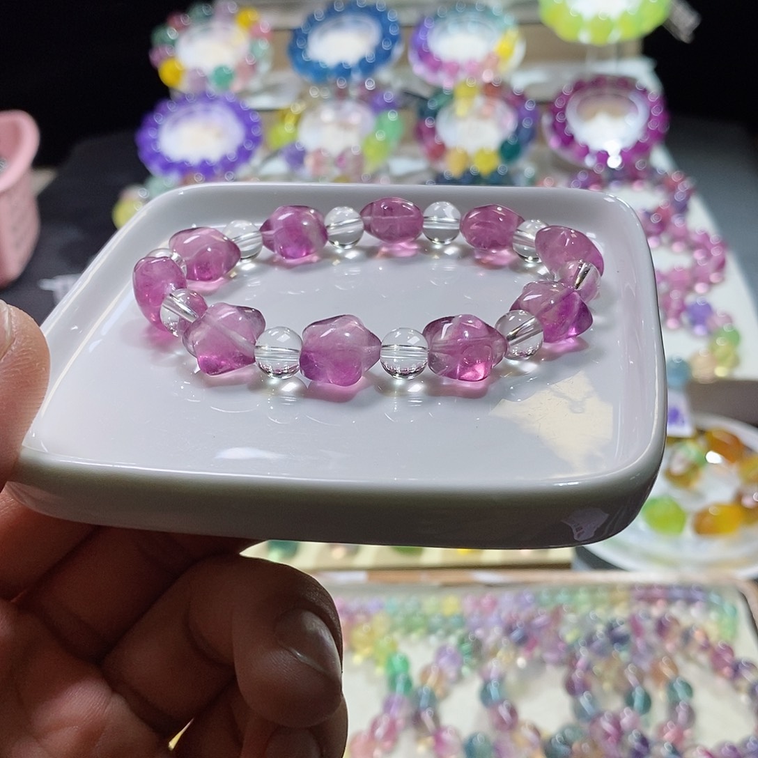 水晶未镶嵌手链紫粉星星14mm