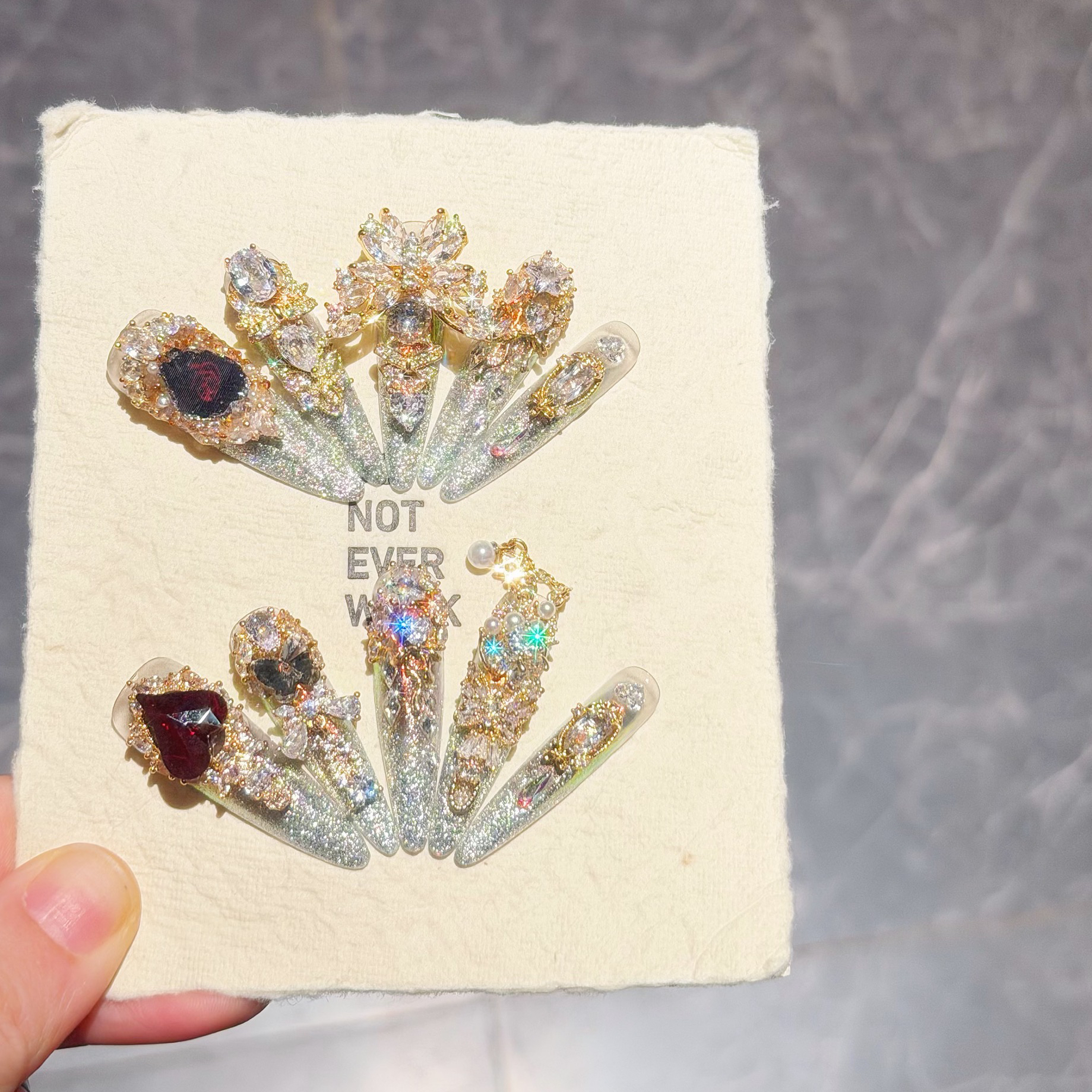 「玫瑰」满锆爆闪气质美甲成品纯工定拆制可卸穿戴甲